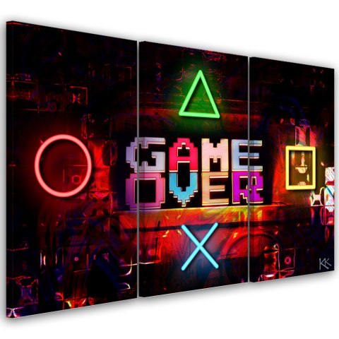 Obraz tryptyk na płótnie, Napis Game Over dla gracza - 120x80