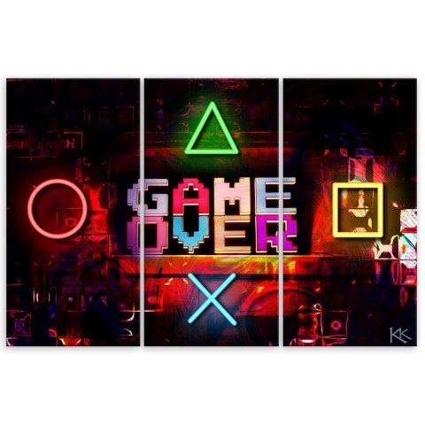Obraz tryptyk na płótnie, Napis Game Over dla gracza - 90x60