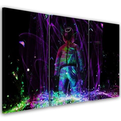 Obraz tryptyk na płótnie, Neon gracz - 90x60