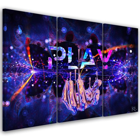 Obraz trzyczęściowy na płótnie, Neon z napisem Play - 90x60