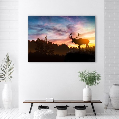 Obraz na płótnie, Jeleń o zachodzie słońca - 60x40