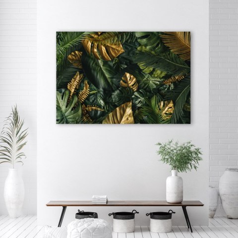 Obraz na płótnie, Złote liście tropikalne - 60x40