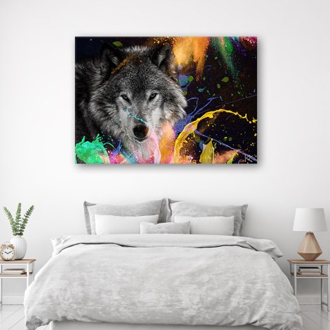 Obraz na płótnie, Wilk na kolorowym tle - 120x80