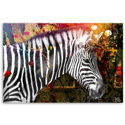 Obraz na płótnie, Zebra na kolorowym tle - 60x40
