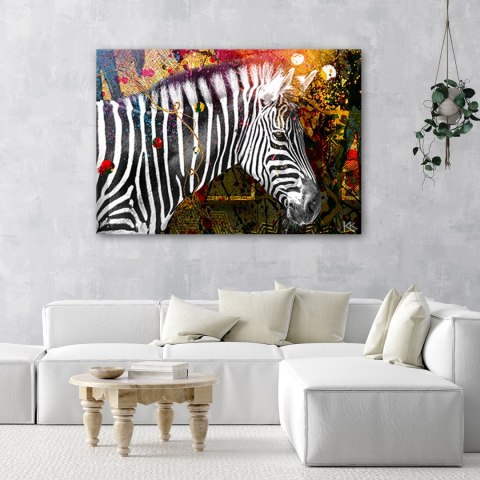 Obraz na płótnie, Zebra na kolorowym tle - 90x60