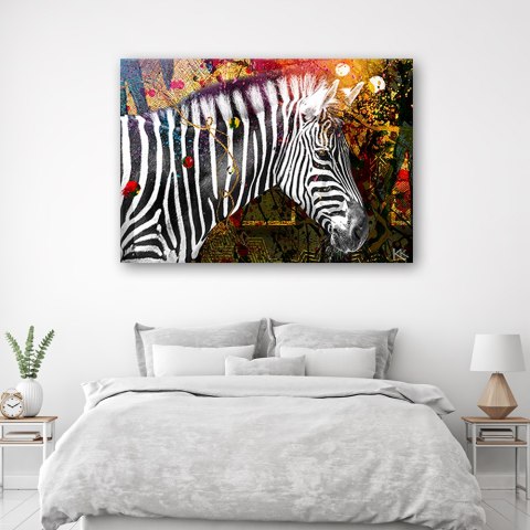 Obraz na płótnie, Zebra na kolorowym tle - 90x60