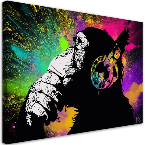 Obraz na płótnie, Banksy kolorowa małpa - 120x80