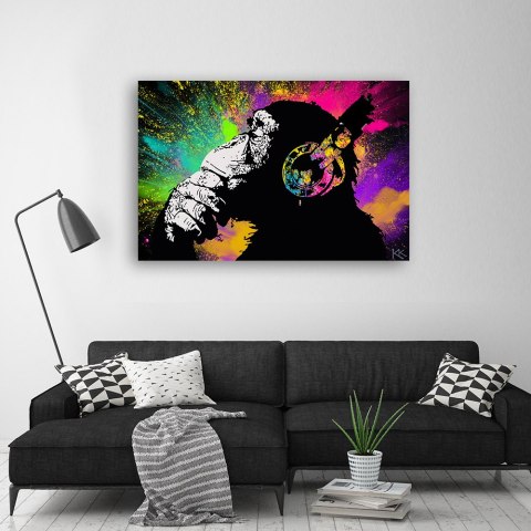 Obraz na płótnie, Banksy kolorowa małpa - 90x60