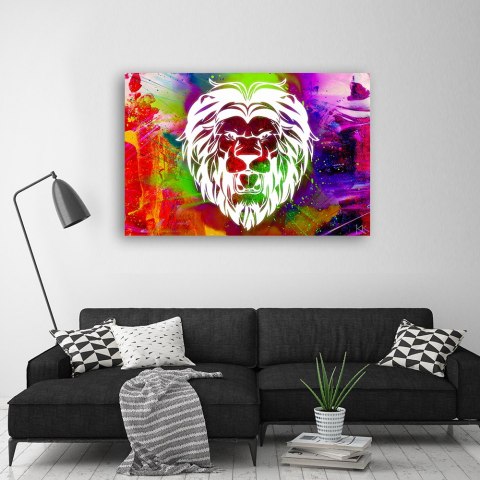 Obraz na płótnie, Kolorowy lew abstrakcja - 60x40