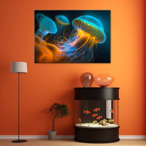 Obraz na płótnie, Meduzy pod wodą Neon - 60x40