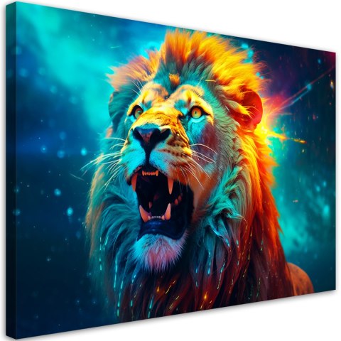 Obraz na płótnie, Abstrakcyjny Lew Neon AI - 60x40