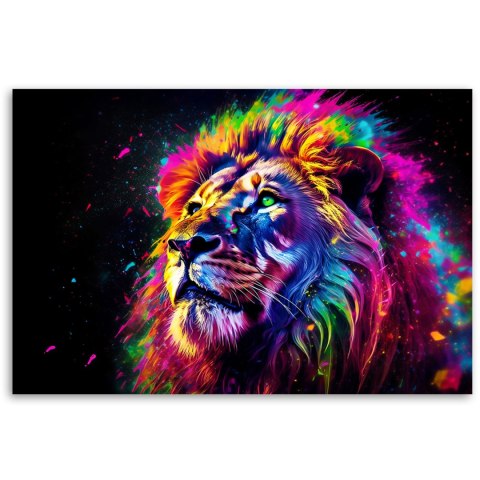 Obraz na płótnie, Kolorowy Lew Neon - 100x70
