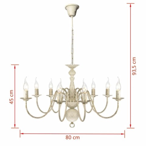 Biały, metalowy żyrandol w starym stylu, 8 żarówek
