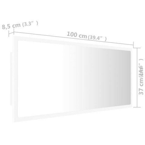 Lustro łazienkowe z LED, białe, 100x8,5x37 cm, akryl