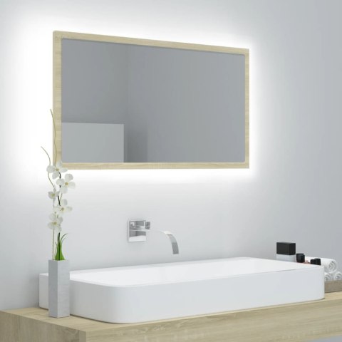 Lustro łazienkowe LED, kolor dąb sonoma, 80x8,5x37 cm, akryl