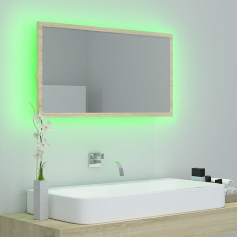 Lustro łazienkowe LED, kolor dąb sonoma, 80x8,5x37 cm, akryl