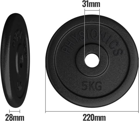 PHYSIONICS Zestaw obciążeń 6 x 5 kg, żeliwo, 31 mm