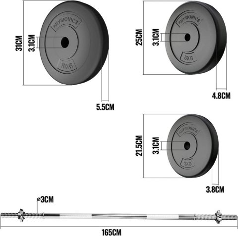 PHYSIONICS Zestaw do podnoszenia ciężarów 165 cm, 54 kg