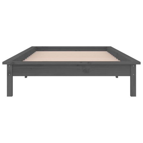 Rama łóżka z LED, szara, 75x190 cm, pojedyncza, lite drewno