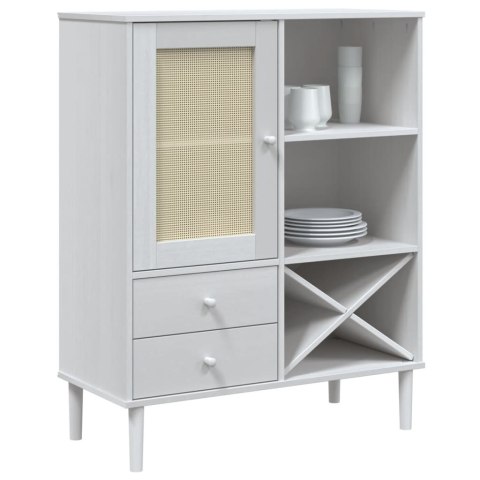 Szafka SENJA, imitacja rattanu, biała, 90x40x112 cm, sosnowa