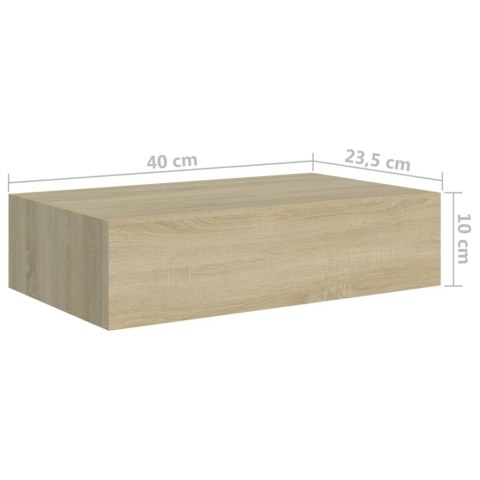 Półka ścienna z szufladą, kolor dębu, 40 x 23,5 x 10 cm, MDF