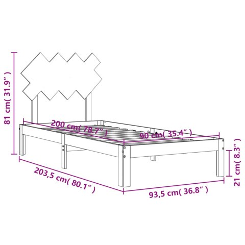 Rama łóżka z wezgłowiem, 90x200 cm, lite drewno