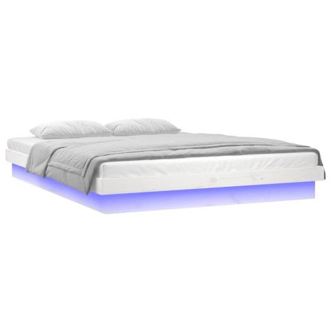Rama łóżka z LED, biała, 150x200 cm, King Size, lite drewno