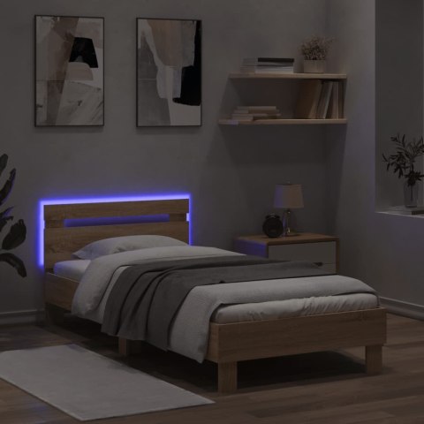 Rama łóżka z wezgłowiem i LED, dąb sonoma, 90x200 cm