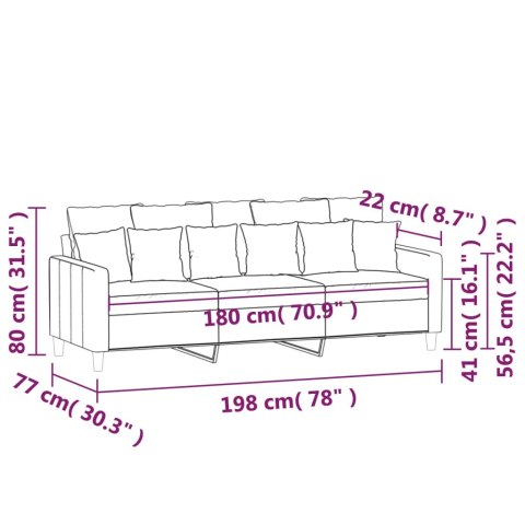 Sofa 3-osobowa, jasnoszara, 180 cm, tapicerowana aksamitem