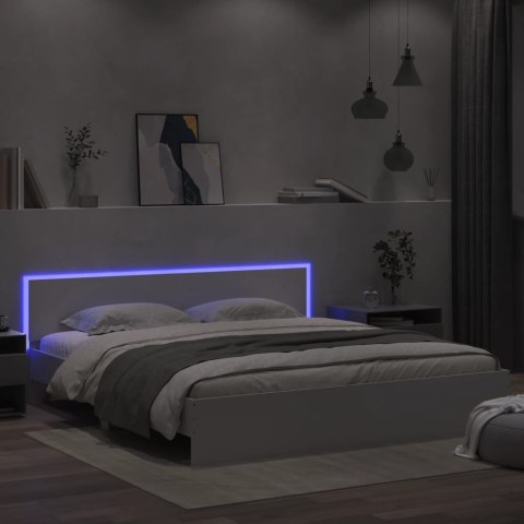 Rama łóżka z wezgłowiem i LED, biała, 180x200 cm