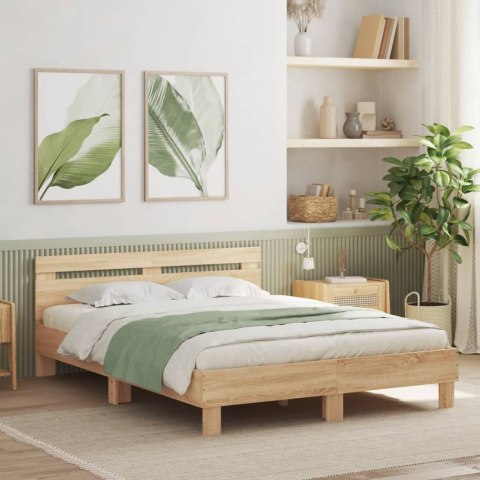 Rama łóżka z wezgłowiem i LED, dąb sonoma, 140x200 cm