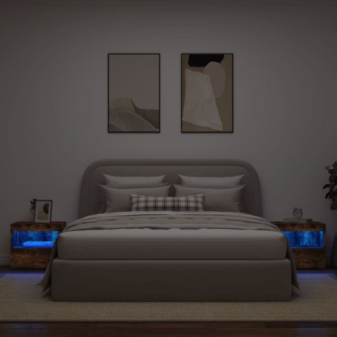 Szafki nocne z LED, 2 szt., przydymiony dąb, 50x40x45 cm
