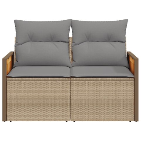 Sofa ogrodowa z poduszkami, 2-osobowa, beż, polirattan