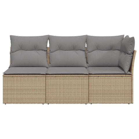 Sofa ogrodowa z poduszkami, 3-osobowa, beż, polirattan