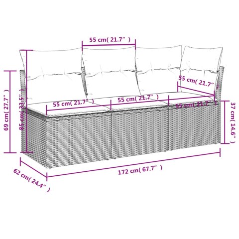 Sofa ogrodowa z poduszkami, 3-osobowa, beż, polirattan