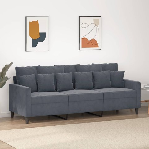 Sofa 3-osobowa, ciemnoszara, 180 cm, obita aksamitem