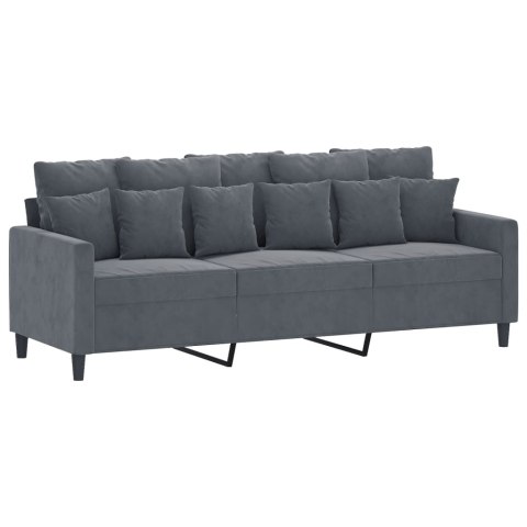 Sofa 3-osobowa, ciemnoszara, 180 cm, obita aksamitem