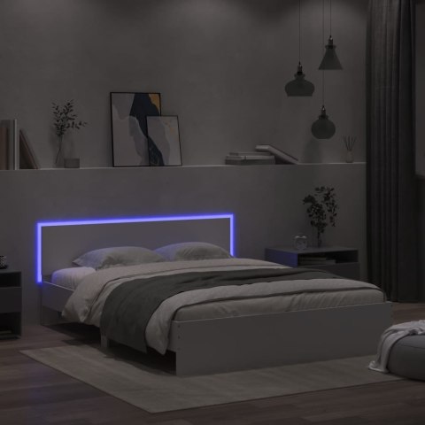 Rama łóżka z wezgłowiem i LED, biała, 160x200 cm