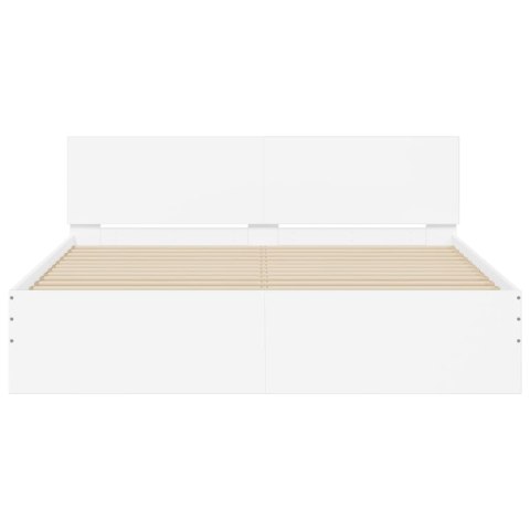 Rama łóżka z wezgłowiem i LED, biała, 160x200 cm