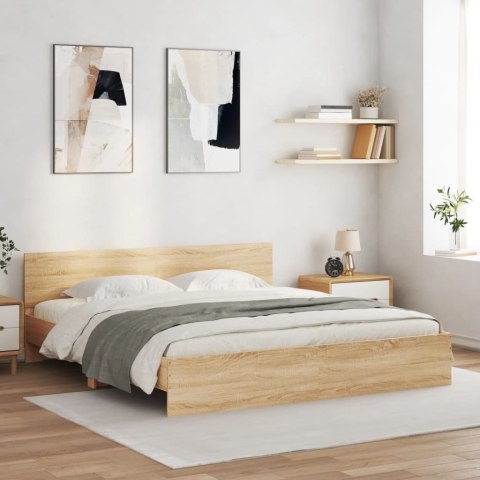Rama łóżka z wezgłowiem i LED, dąb sonoma, 200x200 cm