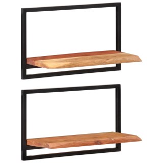 Półki ścienne, 2 szt., 60x25x35 cm, lite drewno akacjowe i stal