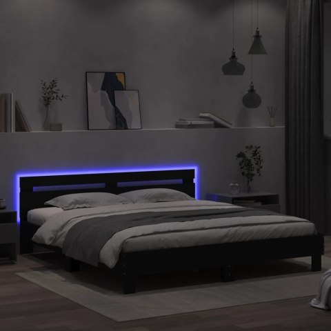 Rama łóżka z wezgłowiem i LED, czarna, 160x200 cm