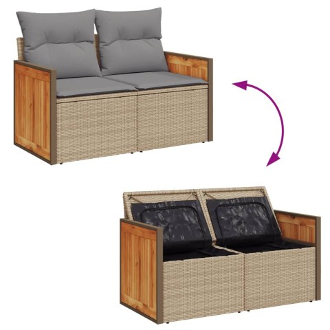 Sofa ogrodowa z poduszkami, 2-osobowa, beż, polirattan