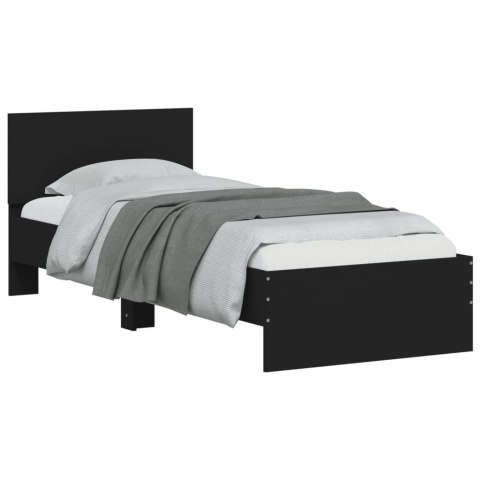 Rama łóżka z wezgłowiem i LED, czarna, 75x190 cm