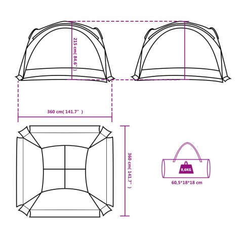Namiot imprezowy, niebieski, 360x360x215 cm, tafta 185T
