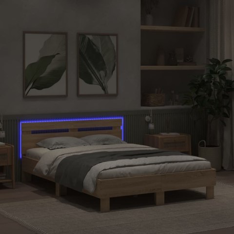 Rama łóżka z wezgłowiem i LED, dąb sonoma, 120x190 cm