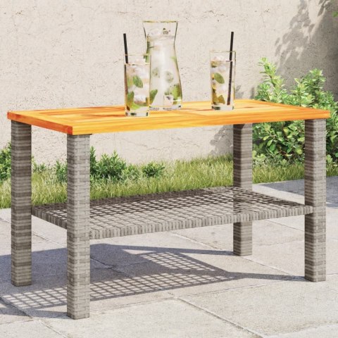 Stolik ogrodowy, szary, 70x38x42 cm, polirattan i akacja
