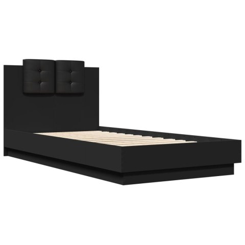 Rama łóżka z wezgłowiem i LED, czarna, 75x190 cm