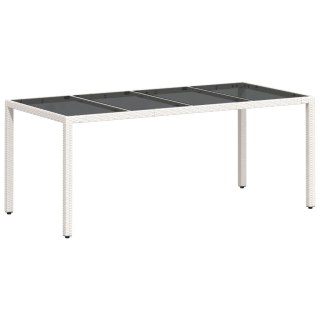 Stół ogrodowy ze szklanym blatem, biały 190x90x75 cm, rattan PE