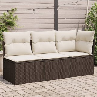 Sofa ogrodowa z poduszkami, 3-osobowa, brązowa, polirattan